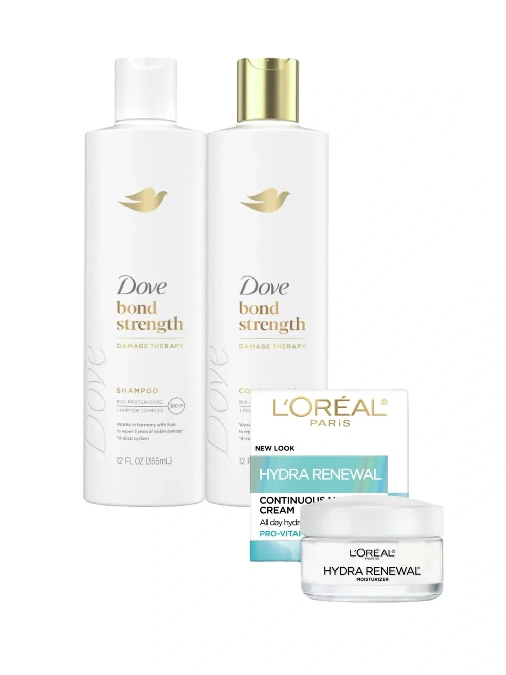 Dove Bond Strength Shampoo Conditioner & Loreal Hydra Renewal Cream Lot